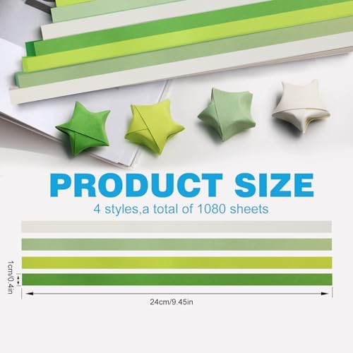 FoDau770 Solid Color Star Paper Strips - 1080 Sheet, Green Series