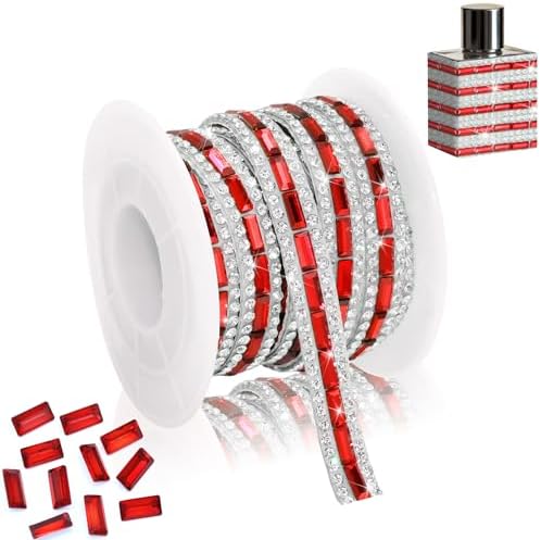 Red Glass Rhinestone Ribbon 1 CM Wide Gem Diamond Strip Adhesive