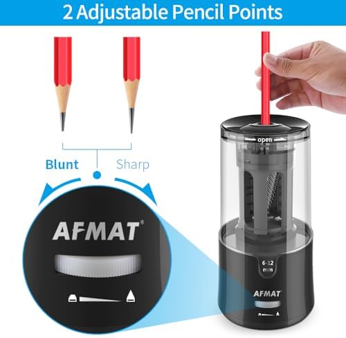 AFMAT Electric Long Point Pencil Sharpener for Artist, Fast Sharpen & Auto Stop, 8-17mm Super Long Point, Professional Artist Pencil Sharpener Plug in for φ6-12mm Charcoal/Drawing/Colored Pencils