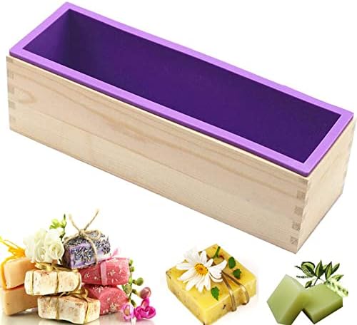 2Pcs Soap Silicone Mold Wood Box with 2Pcs Soap Mold Cutter,Purple