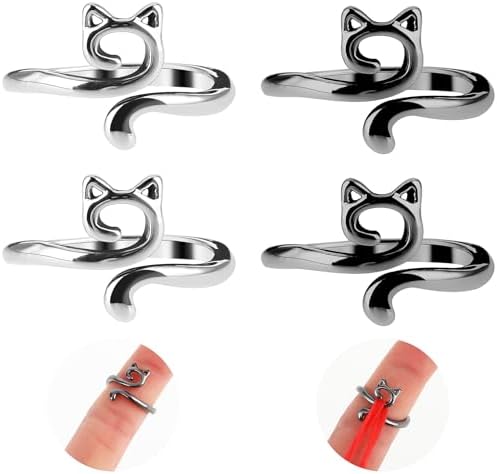 YUXIANLB 4pcs Knitting Crochet Loop Ring for Fingers Metal Open Yarn Guide Crochet Rings Adjustable Braided Faster Knitting Thimbles Holders Accessories for Crochet Mother Grandma Gifts (Cat Style)
