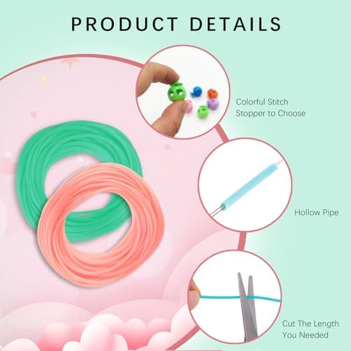 GeryVtee Cord Lock Kit Knitting Stitches Holder Barber Cord Stitch Markers Knit Stiches Keeper 36 Pcs Silicone Stitch Holders & 6 Rolls Round Barber Cords for Knitting Projects