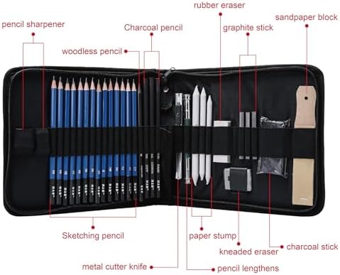 H & B 36 Pack Drawing Set Sketch Kit,Sketching Supplies with 2 sketch pad, Graphite Pencils, Charcoal Sticks, Eraser, Pro Art Drawing Kit for Artists Beginner Adults, Ideal for Shading, Blending