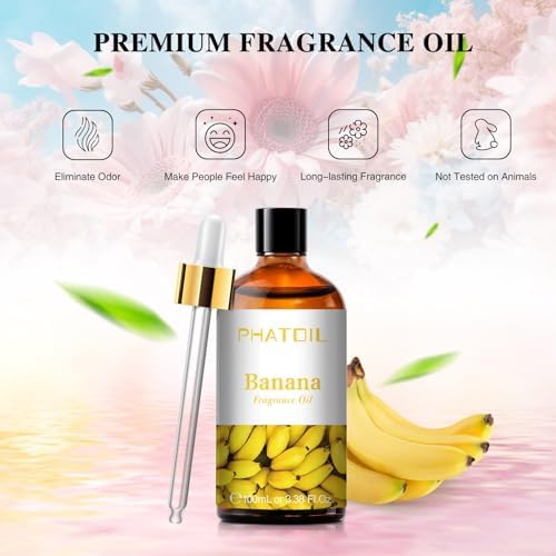 PHATOIL Banana Fragrance Oil for Diffuser Aromatherapy 3.38FL.OZ | Long Lasting Scented Oils For Humidifier, Air Freshener, DIY Soap Candle, Scent Project Making, Aroma Oil for Home Freshening