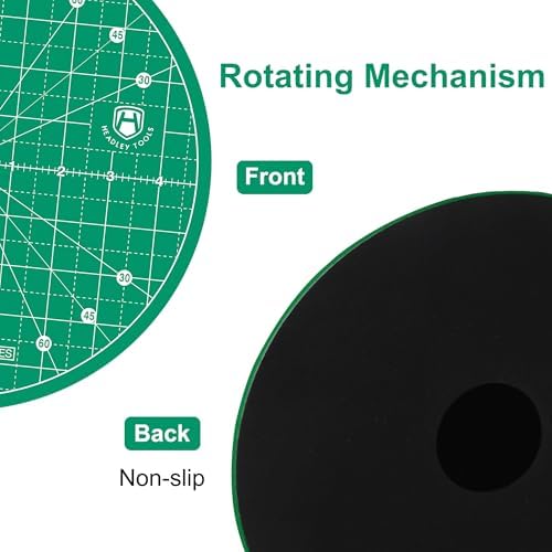 Headley Tools 10"x10" Round Rotating Cutting Mat, Self Healing Mat with 360-Degree Rotation & Anti-Slip Base, Sewing Board Cutting Mat Perfect for Fabric Quilting Leather Hobby Project, Green