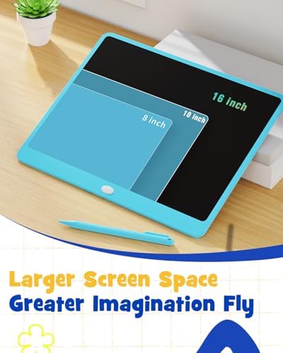 TEKFUN 16" LCD Writing Tablet for Kids & Family, Large Reusable Writing Pad for Homework, Notes Daily Use, Screen-Free Drawing & Note Board for Home, School,Travel (Blue)