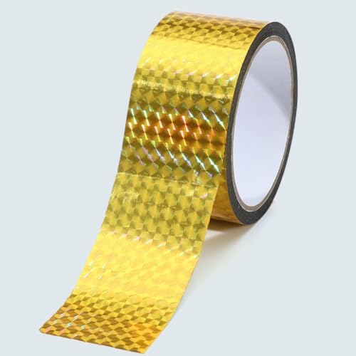 Self-Adhesive Holographic Reflective Tape Prism Tape Holographic Reflective Tape for Keep Birds Away, Craft Projects, DIY Art, Home, Daily Use (Gold, 1 Inch x 55 Yard)