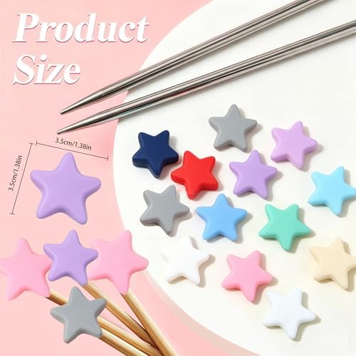 ZZXLLRO Star Knitting Needle Stoppers Silicone Point Protectors Accessories-1.38 Inch Diameter Fit Size 2.5-13 (3mm-9mm) for All Different Needle Materials
