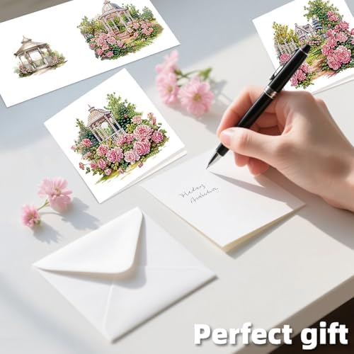 C'eitura 12Pcs Garden Flowers Diamond Art Painting Greeting Card Kit with Envelopes, DIY Floral Christmas Birthday Thanksgiving Card Making Set, All Occasion Handmade Card Craft