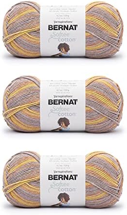 Bernat Softee Cotton Yarn for Crocheting Soft, Golden Haze, 3-Pack