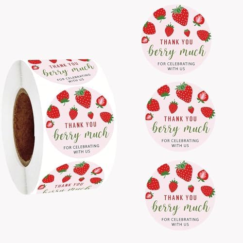 Strawberry Stickers,500Pcs 1 inch Red Strawberry Decals Baby Shower Fruit Themed Party Decor Scrapbooking Card Making Gift Wrapping Classroom Rewards