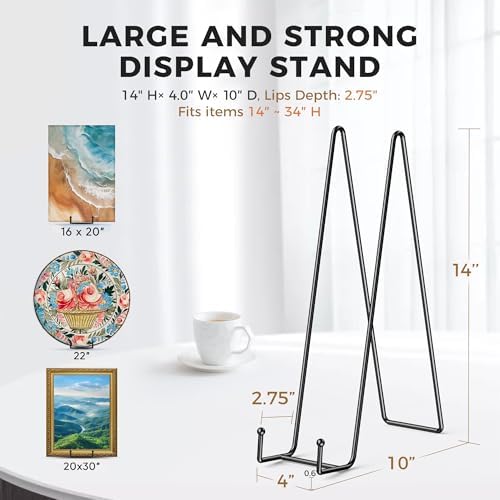 TR-LIFE 14 Inch Heavy Duty Plate Stand (4 Pack) - Metal Display Easel for Large Plates, Platters, Picture Frames, Signs, and Posters