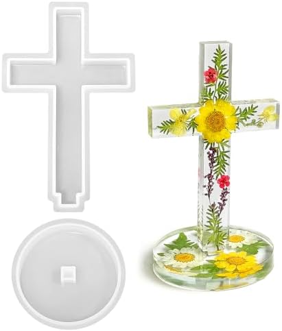 RESINWORLD 5'' Standing Cross Silicone Mold with Base, Crucifix Mold for Epoxy Resin