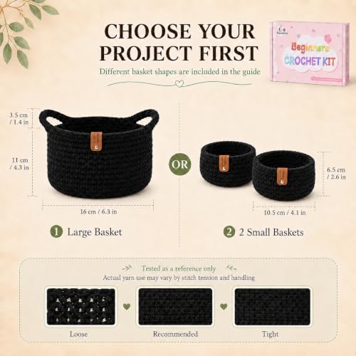 Aeelike Crochet Basket Kit for Beginner,Black Round Basket,Gift Box Package