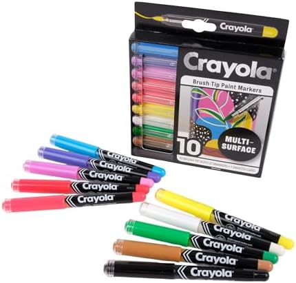Crayola Brush Tip Acrylic Paint Markers (10ct), Adult Coloring Marker Set, Coloring Book Art Supplies, For Drawing, Journaling & Construction Paper Crafts