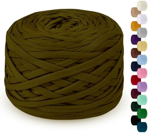 285g T Shirt Yarn for Crocheting 109 Yards Elastic Ribbon Thick Crochet Fabric Knitting T-Shirt Yarn for Crochet Bag, Blanket, Basket, DIY Projects, Home Decor (Army Green)