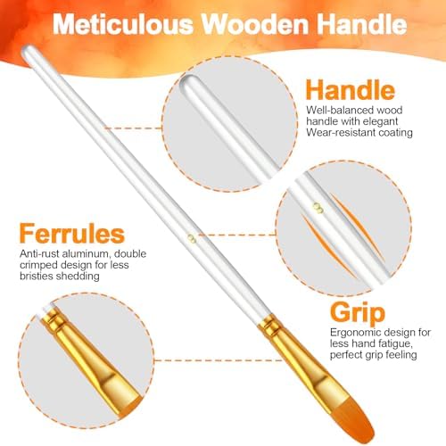 Paint Brushes Set, 16 Pack 160 Pcs Round-Pointed Tip Paintbrushes Nylon Hair Artist Acrylic Paint Brushes for Acrylic Oil Watercolor, Face Nail Art, Miniature Detailing & Rock Painting, White