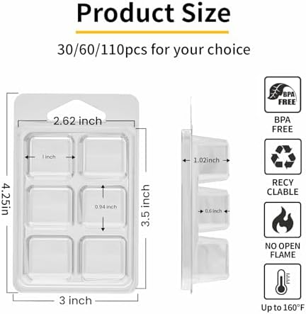 MGLIFEUL Wax Melt Container Clamshell Packaging Mold Box with Packaging Box | Plastic Clear Empty Wax Candle Melt Tart Packaging Cube Container Clamshell Mold Holder Organizer Empty Shape Bulk wth Lid