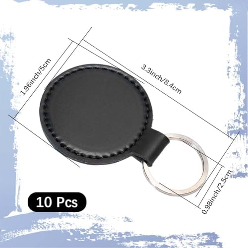 10PCS PU Leather Keychain Blanks Black Double Side Leather Keychain Kits with Key Rings Round Sublimation Key Fob Holder Heat Transfer Keyring Bulk for DIY Craft Making Birthday Gift