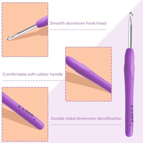 5mm Crochet Hook, Ergonomic Soft Handle for Arthritic Beginners Knitting