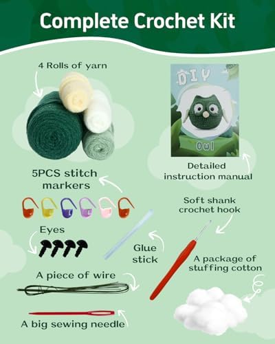Fortilo Crochet Kit for Beginners Green Owl