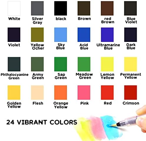 24 Colors Solid Watercolor Paint Set with Refillable Water Brush, Artist-Grade Half Pans in Tin Box - Professional Watercolor Kit for Artists, Adults, Beginners and Painting lovers