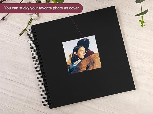 potricher 12 x 12 Inch Large DIY Scrapbook Photo Album 80 Pages, Black | Thick Kraft Paper Scrap Book Photo Albums, Memory Book for Wedding, Anniversary, Baby, Family, Travel, DIY Projects