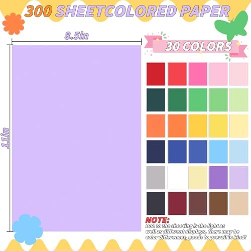 Oleitodh 309 Sheets 8.5" x 11" Colored Cardstock, 30 Colors
