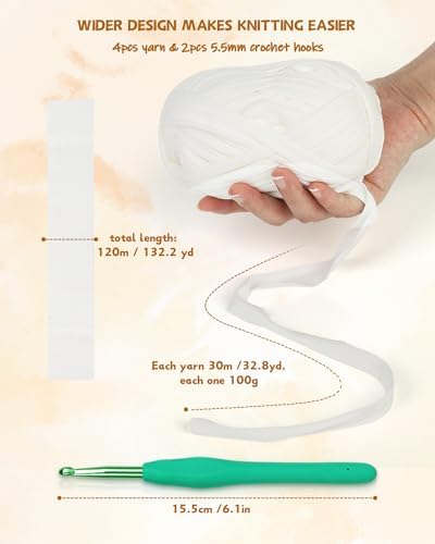 Katech 400g T Shirt Yarn for Crocheting, Crochet Yarn for Knitting-White