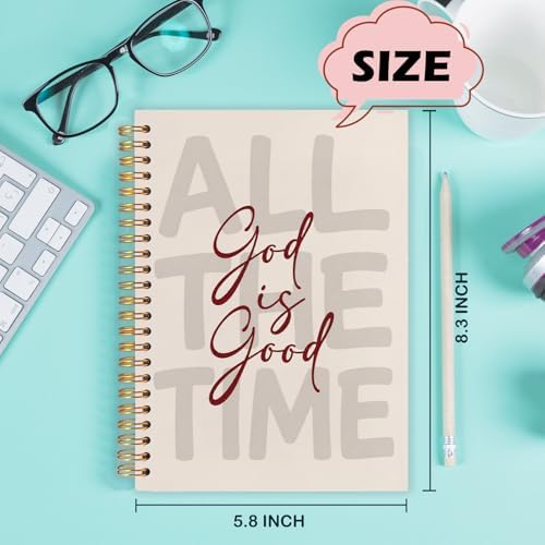 Yhtrg God Is Good Christian Spiral Hardcover Notebook, Beige and Burgundy Inspirational Writing Journal, Neutral Minimalist Religious Faith Prayer Notebook for Bible Study Daily Journaling, 5.5x8.3