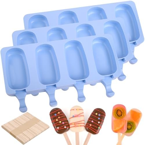 Sakolla Large Oval 4 Cavities Silicone Popsicle Molds, Set of 3