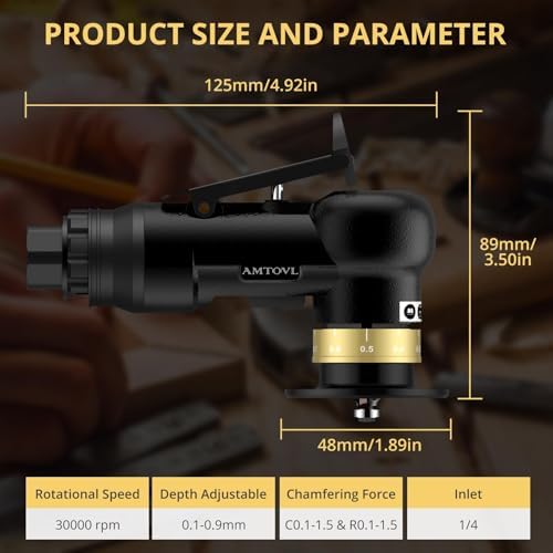 AMTOVL Pneumatic Chamfering Tool, Mini Air Chamfer Tool W/ 10C & 10R Blades | Chamfer Tool with 10 C-Angle & 10 R-Angle Blades, 45° 30000 RPM Chamfering Tool for Metal and Wood with 1/4" Air Inlet