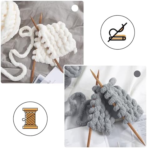 MABOZOO Assorted Chunky Yarn for Hand Knitting 8 Pack, Fluffy Jumbo Chenille Yarn, Soft Plush Yarn Bulky, Giant Thick Fuzzy Yarn for Arm Knitting,4 White & 4 Grey, 31.7 Yds/8 Oz Each