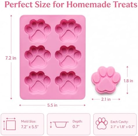 Set of Two Dog Paw Print Silicone Mold for Homemade Dog Treats for Baking Chocolate Candy, Oven Microwave Freezer Safe (Paw Print)