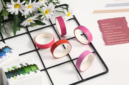 Solid Color Washi Tape Set - 5 Rolls Gradient Rainbow Adhesive Tapes Pastel Arts Decorative Masking Tape Sets for Craft, Kids, Scrapbook, DIY, Gift Wrapping (1-Rose Sunset)