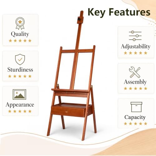 DJAR Medium Wooden H-Frame Art Easel with Storage Drawer, Walnut