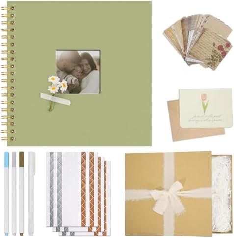 Vienrose Scrapbook Album Gift Set, 10x10 Inch, 80 White Pages, Light Green