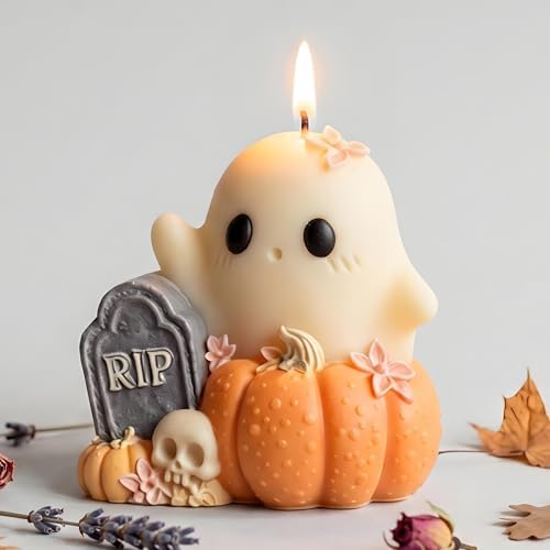 Wehous Halloween Resin Molds, Cute Ghost Pumpkin Candle Soap Mold, Halloween Ornament Silicone Molds for Epoxy Resin Casting Clay, 3D Pendant Keychain Wall Hanging Craft Mold (Grave Ghost Pumpkin)