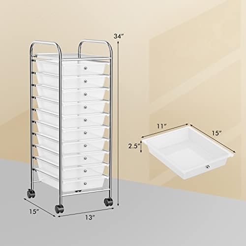 COSTWAY 10-Drawer Rolling Storage Cart, Utility Mobile Trolley