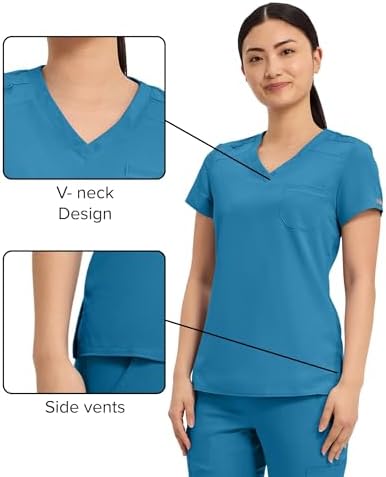 Med Couture Touch Women's Scrub Tops V-Neck Tuck-in Top with 1 Pocket