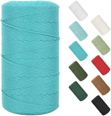 Natural Cotton Macrame Rope - 2mm x 380Yards (1140Feet), 2 Strands Twisted Macrame Cotton Cord for Wall Hanging, Plant Hangers, Crafts, Gift Wrapping and Wedding Decorations, Lake Green