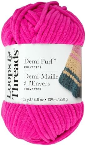 Loops & Threads Demi Purl Yarn – Super Bulky 100% Polyester, Soft Plush Chenille Yarn for Knitting & Crochet, Ideal for Blankets, Hats, Scarves & Crafts, Rose Violet