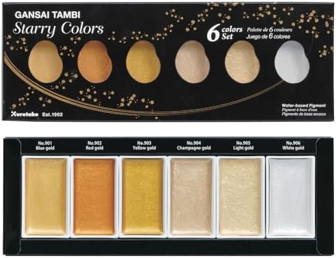 Kuretake Gansai Tambi STARRY COLORS, 6 colors set, Made in Japan