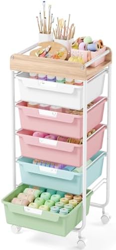 SYKIARIOL Rolling Storage Utility Cart with 5 Drawers,Colorful