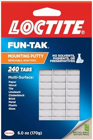 Loctite Eco Fun-Tak Mounting Putty, White, 6 oz Wallet Pack of 1 - Nontoxic, Reusable, Repositionable Adhesive for Posters & Décor, 240 Tabs, Multi-Surface