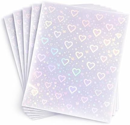 Bleidruck 25 Sheets Hearts Clear Holographic Laminate Sheet Adhesive Paper | Transparent Cold Laminate Sheets Holographic Sticker Paper A4 Waterproof for Documents, Photos, Festivals, No Machine Needed