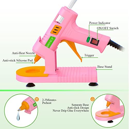MONVICT Pink Hot Glue Gun Kit, Mini Glue Gun with Suction Cups Stand