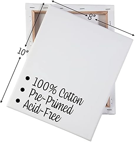 iDIY Stretched Canvas Board 8 x 10 (Set of 12) 5/8" - Classic White Blank, Pre Primed for Oils or Acrylics, 100% Cotton, Acid Free - Professional Grade for Painting or Art Project, Craft, Mixed Media