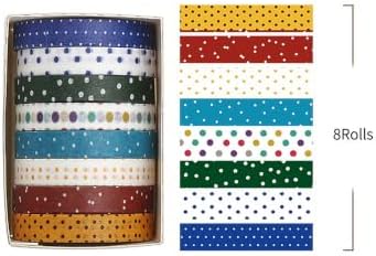 YUBBAEX 8 Rolls Basic Washi Tape Set Cute Pattern Masking Decorative Tapes for Arts, DIY Crafts, Journals, Planners, Scrapbooking, Wrapping (Primary Mix)