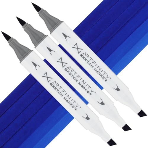 Artfinity Sketch Markers - Set of 3 - Primary Blue, Vibrant, Professional, Dye-Based Alcohol Markers for Artists, Drawing, Travel, & More